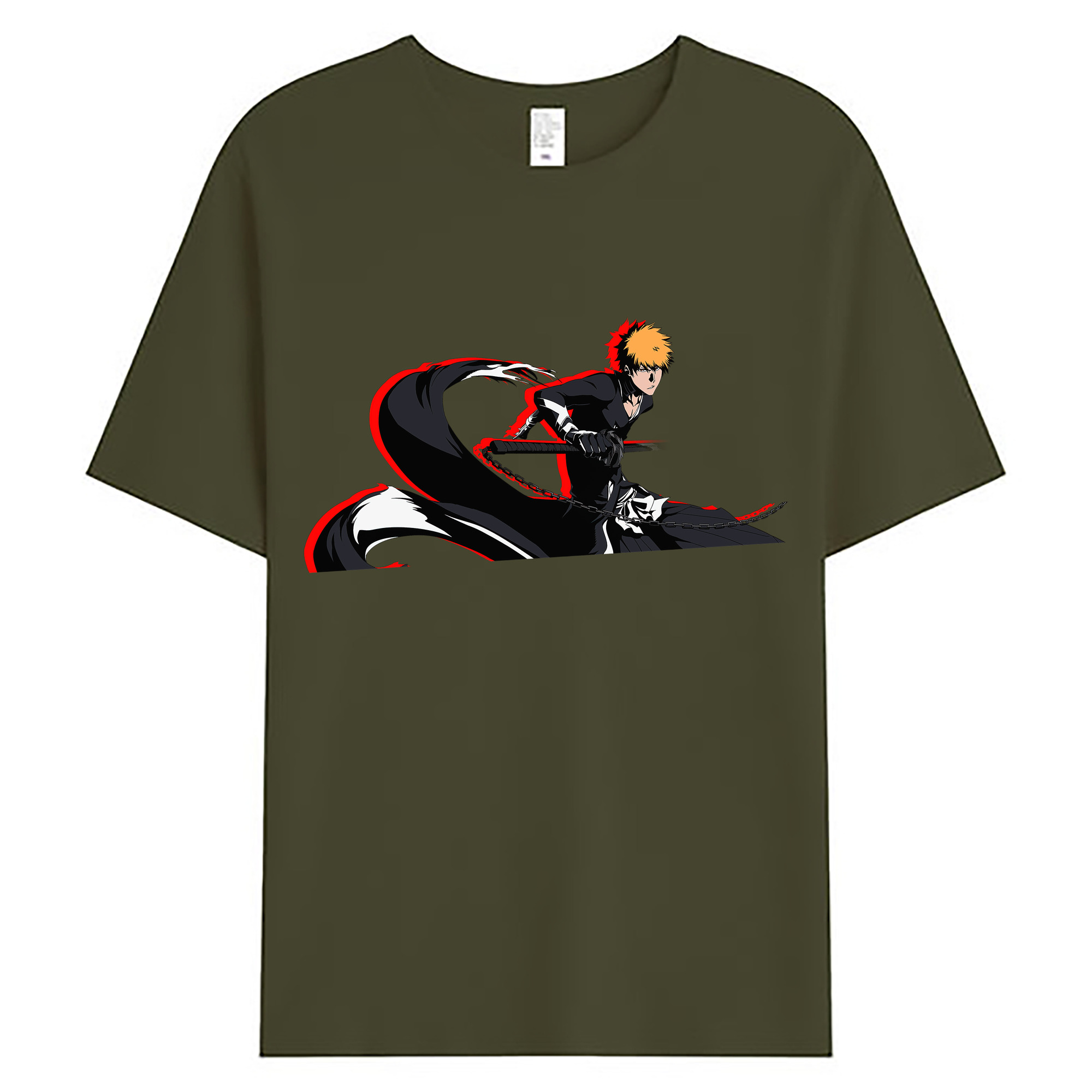 （画像用） ブリーチ 黒崎一護（くろさき いちご）BLEACH Kurosaki Ichigo 綿100％ メンズ半袖Tシャツ｜肌触りやわらか＆通気性